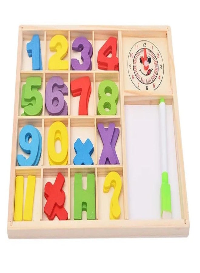 سمونيو صندوق دراسة الحساب الخشبي من سمونيو للأطفال، لعبة ألغاز رياضية تعليمية مع ساعة، مكعبات أرقام، قلم تحديد وممحاة، مجموعة تعليمية منزلية لتدريب الحساب (لون عشوائي) - Image 1